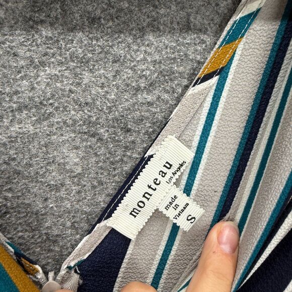 Monteau Jumpsuit Women S Small Gray Striped V-Neck Zipper Belted Sleeveless - Picture 4 of 7